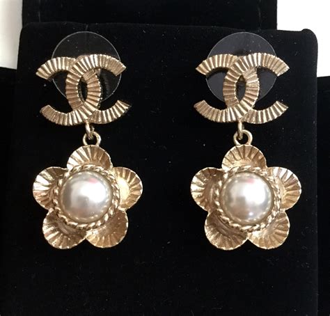 chanel earrings gold drop|vintage Chanel pearl drop earrings.